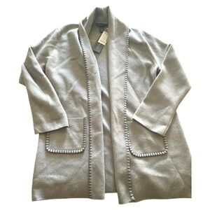 Gray Textured Knit Cardigan Sweater Open Front